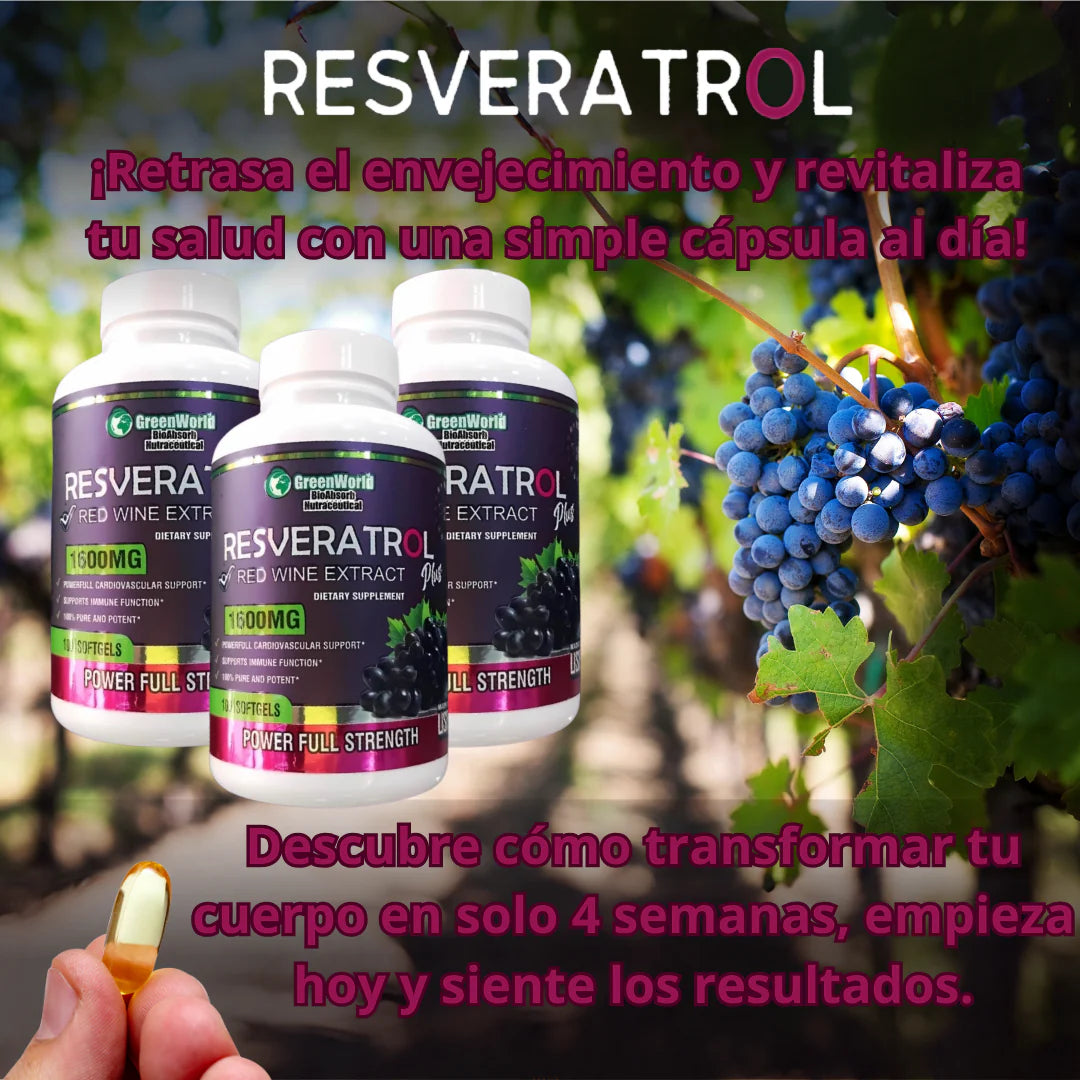 RESVERATROL 1600mg: ® El Secreto Antiedad que Tu Cuerpo Necesita🍇